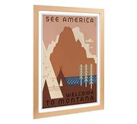 Big Box Art Framed Print of Vintage WPA Poster See America Montana Design | Wall Art Picture | Home Decor for Kitchen, Living Room, Bedroom, Hallway, Oak, A2 / 24.5x18 Inch / 62x45cm