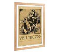 Big Box Art Framed Print of Vintage WPA Poster Visit The Zoo (1) Design | Wall Art Picture | Home Decor for Kitchen, Living Room, Bedroom, Hallway, Oak, A2 / 24.5x18 Inch / 62x45cm