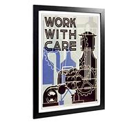 Big Box Art Framed Print of Vintage WPA Poster Work with Care (2) Design | Wall Art Picture | Home Decor for Kitchen, Living Room, Bedroom, Hallway, Black, A2 / 24.5x18 Inch / 62x45cm