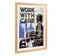 Big Box Art Framed Print of Vintage WPA Poster Work with Care (2) Design | Wall Art Picture | Home Decor for Kitchen, Living Room, Bedroom, Hallway, Oak, A2 / 24.5x18 Inch / 62x45cm