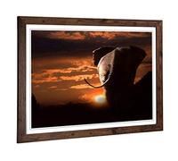 Big Box Art Framed Print of Walking Elephant Sunset Design | Wall Art Picture | Home Decor for Kitchen, Living, Dining Room, Bedroom, Hallway, Office, Walnut, A2 / 24.5x18 Inch / 62x45cm