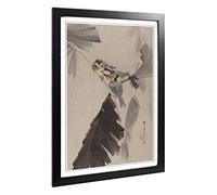 Big Box Art Framed Print of Watanabe Shotei Oriental Japanese Three Birds on a Branch Design | Wall Art Picture| Home Decor for Living Room, Bedroom, Office, Black, A2 / 24.5x18 Inch / 62x45cm