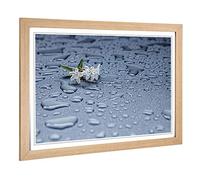 Big Box Art Framed Print of Water Droplet Rain Abstract & White Flower Design | Wall Art Picture | Home Decor for Kitchen, Living Room, Bedroom, Hallway, Oak, A2 / 24.5x18 Inch / 62x45cm