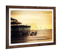 Big Box Art Framed Print of West Pier Brighton Seascape Design | Wall Art Picture | Home Decor for Kitchen, Living, Dining Room, Bedroom, Hallway, Office, Walnut, A2 / 24.5x18 Inch / 62x45cm
