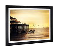 Big Box Art Framed Print of West Pier Brighton Seascape Design | Wall Art Picture | Home Decor for Kitchen, Living, Dining Room, Bedroom, Hallway, Office, Black, A2 / 24.5x18 Inch / 62x45cm