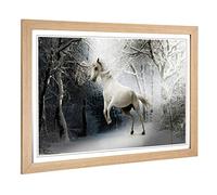Big Box Art Framed Print of White Horse Snowy Forest Design | Wall Art Picture | Home Decor for Kitchen, Living, Dining Room, Bedroom, Hallway, Office, Oak, A2 / 24.5x18 Inch / 62x45cm
