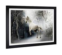 Big Box Art Framed Print of White Horse Snowy Forest Design | Wall Art Picture | Home Decor for Kitchen, Living, Dining Room, Bedroom, Hallway, Office, Black, A2 / 24.5x18 Inch / 62x45cm