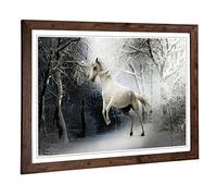 Big Box Art Framed Print of White Horse Snowy Forest Design | Wall Art Picture | Home Decor for Kitchen, Living, Dining Room, Bedroom, Hallway, Office, Walnut, A2 / 24.5x18 Inch / 62x45cm