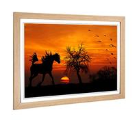 Big Box Art Framed Print of Wild Horse Sunset Birds Design | Wall Art Picture | Home Decor for Kitchen, Living, Dining Room, Bedroom, Hallway, Office, Oak, A2 / 24.5x18 Inch / 62x45cm