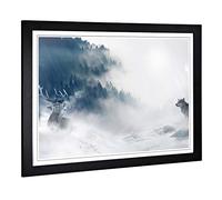 Big Box Art Framed Print of Wolf and Stag Forest Landscape Design | Wall Art Picture | Home Decor for Kitchen, Living, Dining Room, Bedroom, Hallway, Office, Black, A2 / 24.5x18 Inch / 62x45cm
