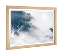 Big Box Art Framed Print of Wolf and Stag Forest Landscape Design | Wall Art Picture | Home Decor for Kitchen, Living, Dining Room, Bedroom, Hallway, Office, Oak, A2 / 24.5x18 Inch / 62x45cm