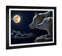 Big Box Art Framed Print of Wolf Wolves & Moon Design | Wall Art Picture | Home Decor for Kitchen, Living, Dining Room, Lounge, Bedroom, Hallway, Office, Black, A2 / 24.5x18 Inch / 62x45cm