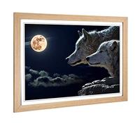 Big Box Art Framed Print of Wolf Wolves & Moon Design | Wall Art Picture | Home Decor for Kitchen, Living, Dining Room, Lounge, Bedroom, Hallway, Office, Oak, A2 / 24.5x18 Inch / 62x45cm