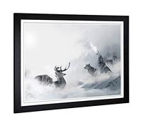 Big Box Art Framed Print of Wolves and Stag Deer Forest Landscape Design | Wall Art Picture | Home Decor for Kitchen, Living Room, Bedroom, Hallway, Black, A2 / 24.5x18 Inch / 62x45cm
