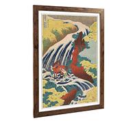 Big Box Art Framed Print Yoshitsune Falls Hokusai Japanese Oriental Design | Wall Art Picture| Home Decor for Living Room, Bedroom, Office, Walnut, A2 / 24.5x18 Inch / 62x45cm