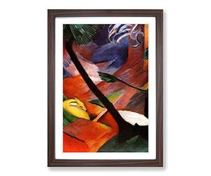 Big Box Art Franz Marc Sleeping Deer in The Forest Framed Wall Art Picture Print Ready to Hang, Walnut A2 (62 x 45 cm)