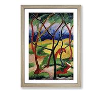Big Box Art Franz Marc Weasels Playing Framed Wall Art Picture Print Ready to Hang, Oak A2 (62 x 45 cm)
