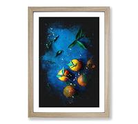 Big Box Art Fresh Oranges Paint Splash Framed Wall Art Picture Print Ready to Hang, Oak A2 (62 x 45 cm)