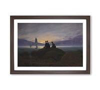 Big Box Art Friedrich Caspar David Moonrise Over The Sea Framed Wall Art Picture Print Ready to Hang, Walnut A2 (62 x 45 cm)