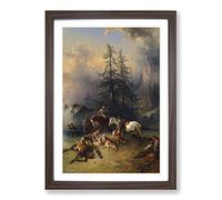 Big Box Art Friedrich Gauermann at The End of The Hunt Framed Wall Art Picture Print Ready to Hang, Walnut A2 (62 x 45 cm)