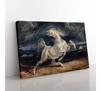 Big Box Art Frightened Horse by Eugene Delacroix Canvas Wall Art Print Ready to Hang Picture, 76 x 50 cm (30 x 20 Inch), Black, Black, Green
