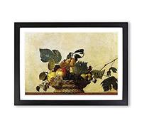 Big Box Art Fruit Basket by Caravaggio Framed Wall Art Picture Print Ready to Hang, Black A2 (62 x 45 cm)