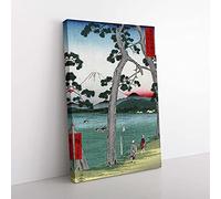 Big Box Art Fuji on The Left of Tokaido Road by Utagawa Hiroshige Painting Canvas Wall Art Print Ready to Hang Picture, 76 x 50 cm (30 x 20 Inch), Green, Grey, Black, Red, Turquoise