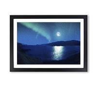 Big Box Art Full Moon During The Northern Lights Framed Wall Art Picture Print Ready to Hang, Black A2 (62 x 45 cm)