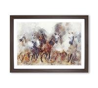 Big Box Art Galloping Horses in Abstract Framed Wall Art Picture Print Ready to Hang, Walnut A2 (62 x 45 cm)