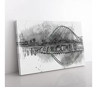 Big Box Art Gateshead Millennium Bridge Sketch Canvas Wall Art Print Ready to Hang Picture, 76 x 50 cm (30 x 20 Inch), Black, Grey