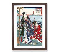 Big Box Art Genji Excursion to Enoshima River by Toyohara Kunichika Framed Wall Art Picture Print Ready to Hang, Walnut A2 (62 x 45 cm)