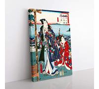 Big Box Art Genji Excursion to Enoshima River by Toyohara Kunichika Painting Canvas Wall Art Print Ready to Hang Picture, 76 x 50 cm (30 x 20 Inch), White, Grey, Brown, Blue, Red
