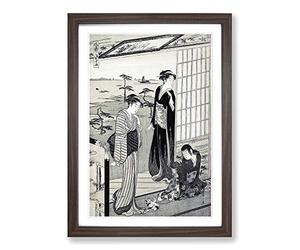 Big Box Art Genji in Exile at Suma by Chobunsai Eishi Framed Wall Art Picture Print Ready to Hang, Walnut A2 (62 x 45 cm)