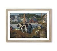 Big Box Art George Bellows Ox Team, Matinicus Wharf Framed Wall Art Picture Print Ready to Hang, Oak A2 (62 x 45 cm)