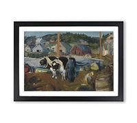 Big Box Art George Bellows Ox Team, Matinicus Wharf Framed Wall Art Picture Print Ready to Hang, Oak A2 (62 x 45 cm)