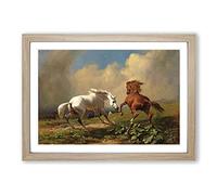 Big Box Art George Stubbs Two Horses Framed Wall Art Picture Print Ready to Hang, Oak A2 (62 x 45 cm)