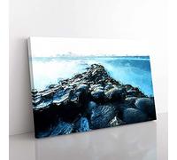 Big Box Art Giants Causeway in Bushmills in Abstract Canvas Wall Art Print Ready to Hang Picture, 76 x 50 cm (30 x 20 Inch), White, Blue, Teal, Turquoise, Grey