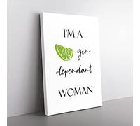 Big Box Art Gin Dependant Woman Typography Canvas Wall Art Print Ready to Hang Picture, 76 x 50 cm (30 x 20 Inch), White, Black, Green