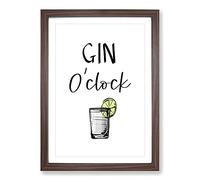 Big Box Art Gin O'Clock Typography Framed Wall Art Picture Print Ready to Hang, Walnut A2 (62 x 45 cm)