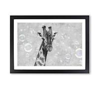 Big Box Art Giraffe Through The Bubbles Painting Framed Wall Art Picture Print Ready to Hang, Black A2 (62 x 45 cm)