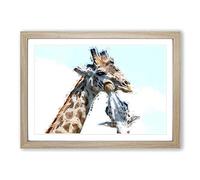 Big Box Art Giraffe with Calf in Abstract Framed Wall Art Picture Print Ready to Hang, Oak A2 (62 x 45 cm)