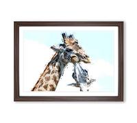 Big Box Art Giraffe with Calf in Abstract Framed Wall Art Picture Print Ready to Hang, Walnut A2 (62 x 45 cm)
