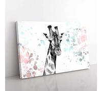 Big Box Art Giraffe with Paint Splashes in Abstract Canvas Wall Art Print Ready to Hang Picture, 76 x 50 cm (30 x 20 Inch), White, Grey, Black