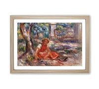 Big Box Art Girl at The Foot of A Tree by Pierre-Auguste Renoir Framed Wall Art Picture Print Ready to Hang, Oak A2 (62 x 45 cm)
