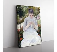 Big Box Art Girl in The Garden by Mary Cassatt Canvas Wall Art Print Ready to Hang Picture, 76 x 50 cm (30 x 20 Inch), Grey, Grey, Green