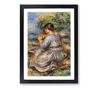 Big Box Art Girl Seated in A Landscape by Pierre-Auguste Renoir Framed Wall Art Picture Print Ready to Hang, Black A2 (62 x 45 cm)