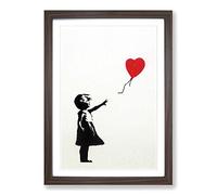 Big Box Art Girl with Red Balloon Framed Wall Art Picture Print Ready to Hang, Walnut A2 (62 x 45 cm)
