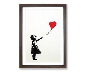 Big Box Art Girl with Red Balloon Framed Wall Art Picture Print Ready to Hang, Walnut A2 (62 x 45 cm)