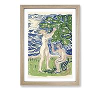 Big Box Art Girls Picking Apples by Edvard Munch Framed Wall Art Picture Print Ready to Hang, Oak A2 (62 x 45 cm)
