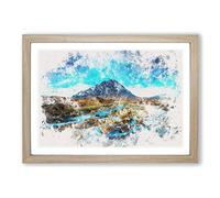 Big Box Art Glencoe in Scotland Watercolour Framed Wall Art Picture Print Ready to Hang, Oak A2 (62 x 45 cm)